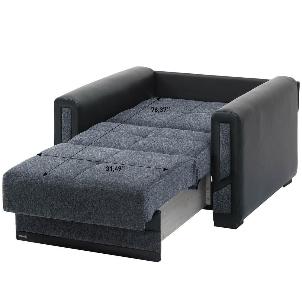 Diagram showing the dimensions of the extended armchair bed.