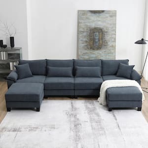 133 in. Corduroy Modular Sectional Sofa in Grey