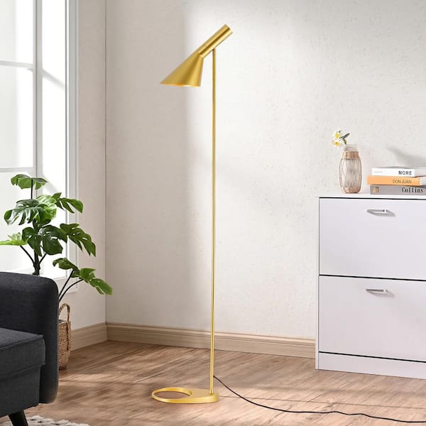 Zompoo Vintage 59 in. 1-Light Gold Rotatable Standard Floor Lamp for Living Room with Metal Shade and Foot Switch
