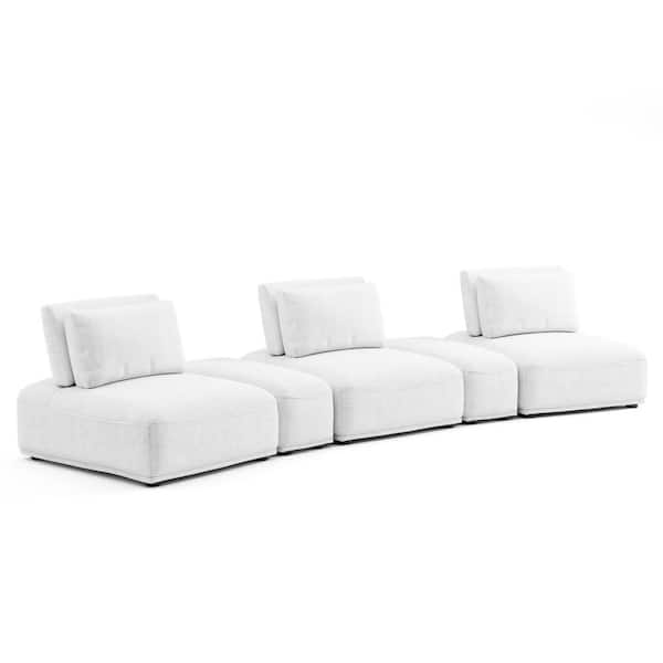 Furniture of America Fairwind 159 in Armless 5-Piece Chenille Curved Modular Sectional Sofa in White With Extendable Backrest