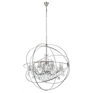 Timeless Home 43.5 in. L x 43.5 in. W x 46 in. H 18-Light Polished Nickel Transitional Chandelier with Clear Crystal