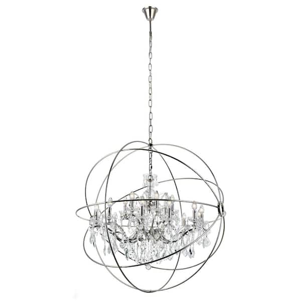 Unbranded Timeless Home 43.5 in. L x 43.5 in. W x 46 in. H 18-Light Polished Nickel Transitional Chandelier with Clear Crystal