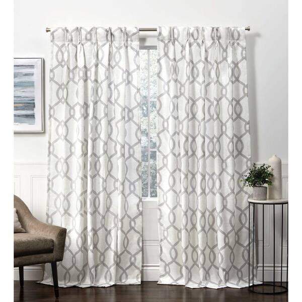 EXCLUSIVE HOME Dove Grey Trellis Pinch Pleat Room Darkening Curtain - 27 in. W x 84 in. L