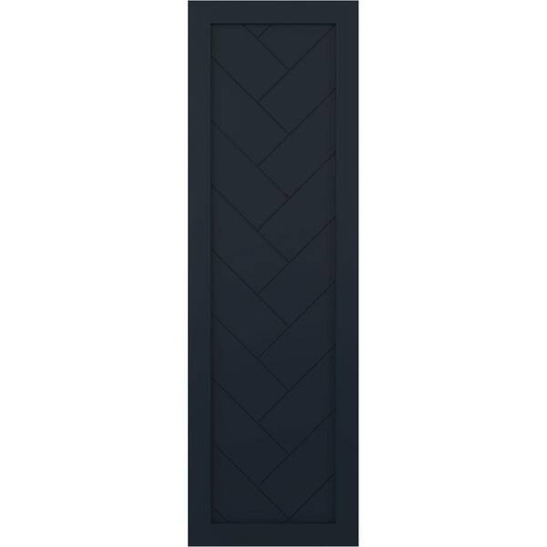 Ekena Millwork 12 in. x 38 in. PVC Single Panel Herringbone Modern Style Fixed Mount Board and Batten Shutters Starless Night Blue
