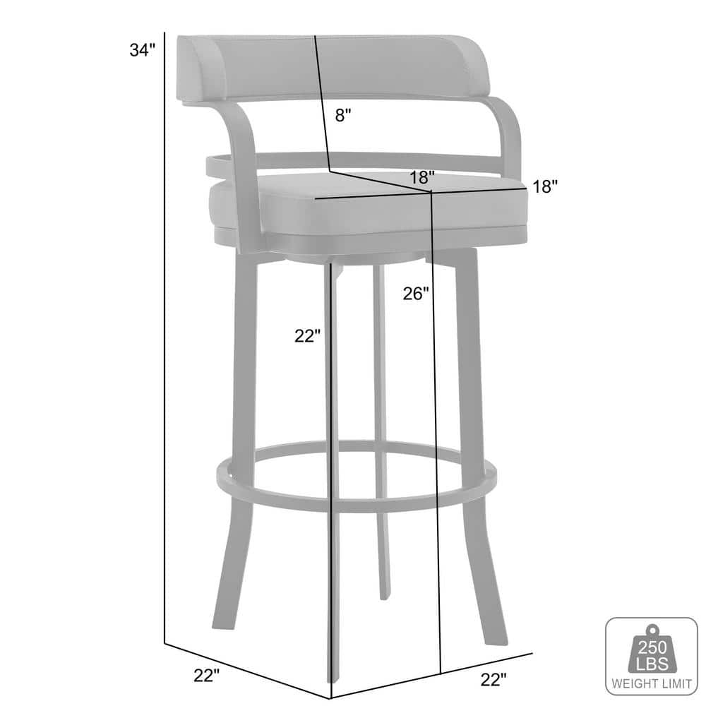 Gray Faux Leather and Black Metal Swivel Bar Stool
