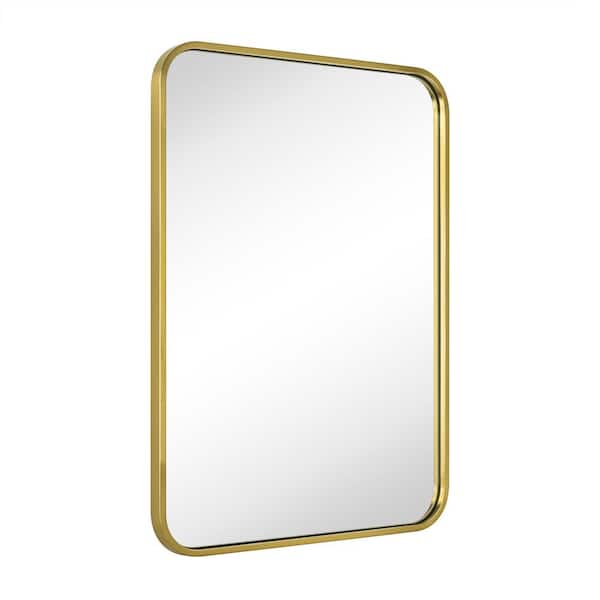 TEHOME 20 in. W x 28 in. H Rounded Rectangle Stainless Steel Anti-Rust Tube Metal Frame Bathroom Wall Mirror in Brushed Gold