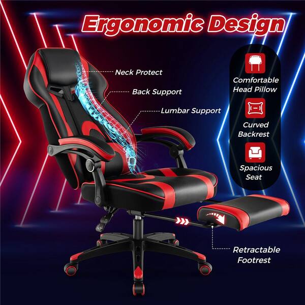 Costway PU leather Adjustable Gaming Chair in Black & Red with