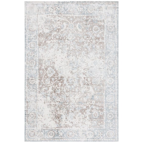 Mirage 6 ft. x 9 ft. Blue/Charcoal Distressed Floral Area Rug