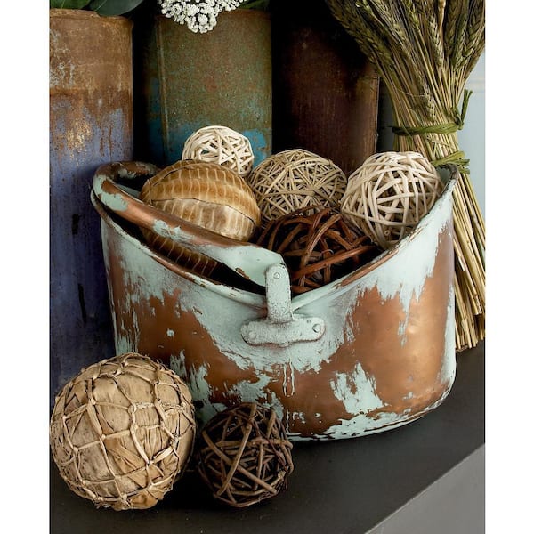 Litton Lane 10 in. 9 in. 8 in. Medium Copper Metal Indoor Outdoor Patina Tulip Style Bucket Planter with Stationary Handles (3-Pack)