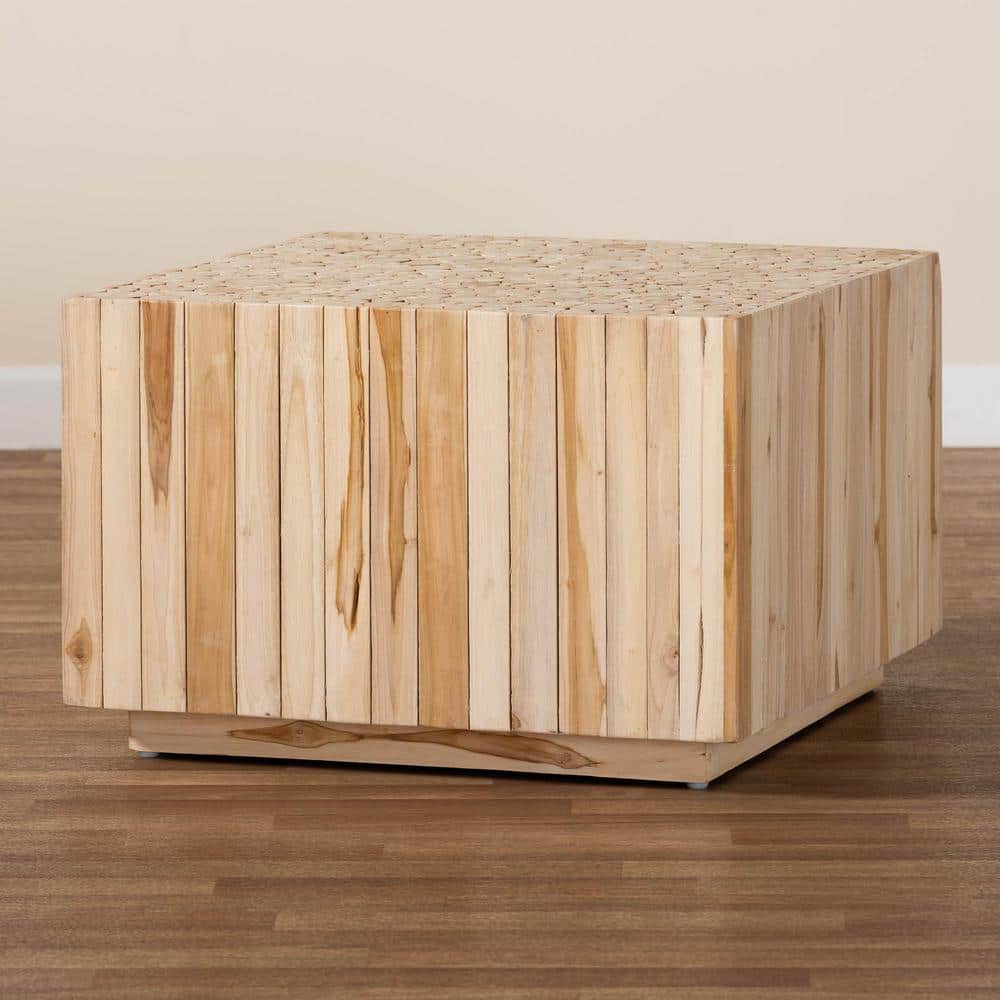 Augusta Natural Teak Wood Square Cocktail Table with Plinth Base