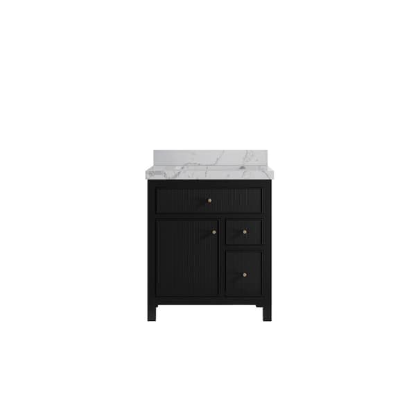 Willow Collections Sonoma 30 in. Single Sink Freestanding Black Bath Vanity with Venatino Quartz Top Unassembled