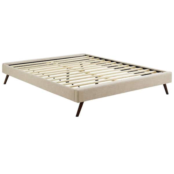 MODWAY Loryn Beige Full Fabric Bed Frame with Round Splayed Legs