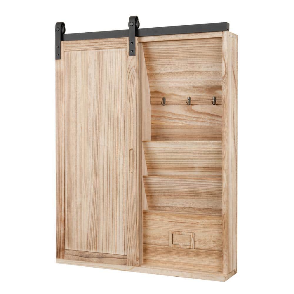 Natural Wood Barn Door Wall Organizer with Corkboard