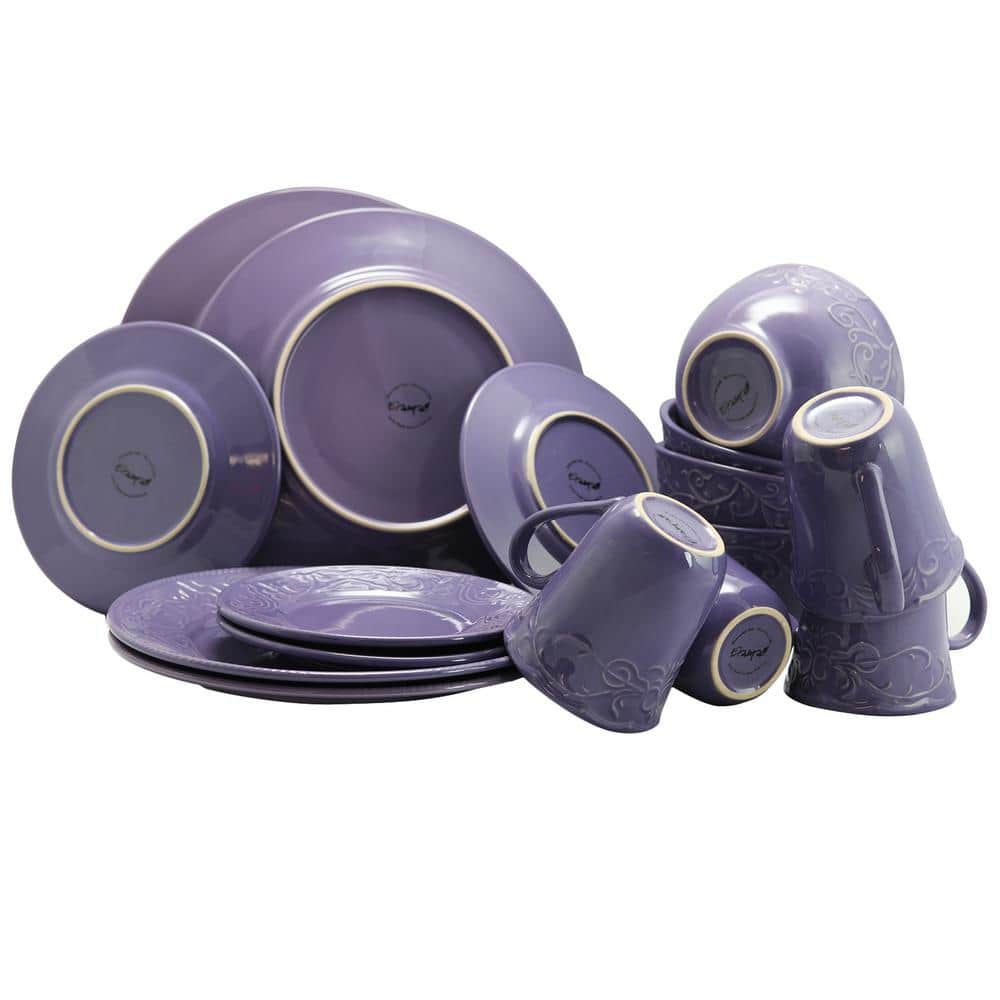 Elama Lilac Embossed Ceramic 16-Piece Dinnerware Set
