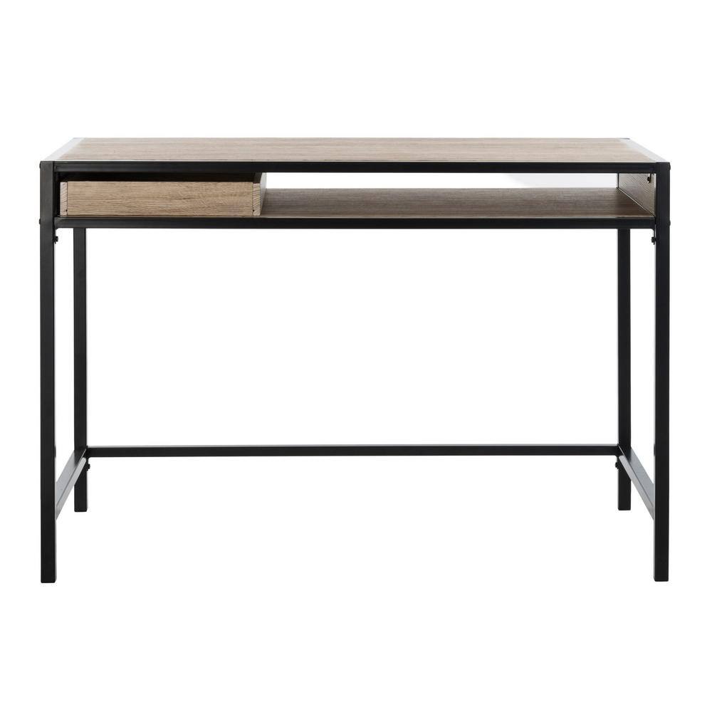 Alan Rustic Brown and Black Wood Corner Desk with Drawer
