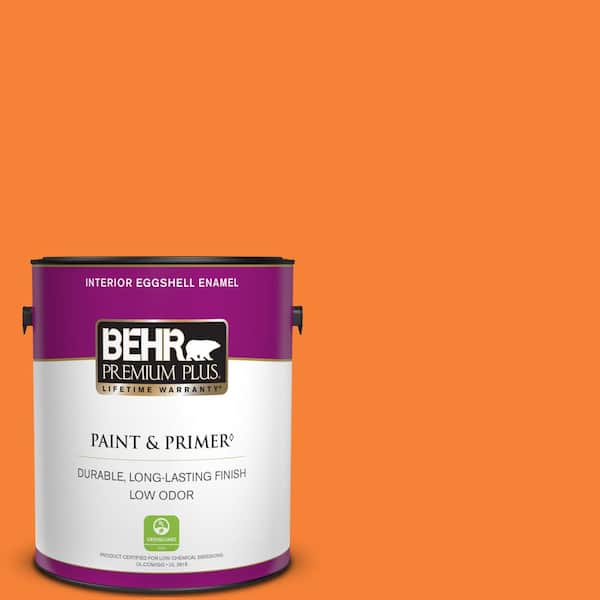 BEHR PREMIUM PLUS 1 gal. #230B-6 Orange Burst Eggshell Enamel Low Odor Interior Paint & Primer