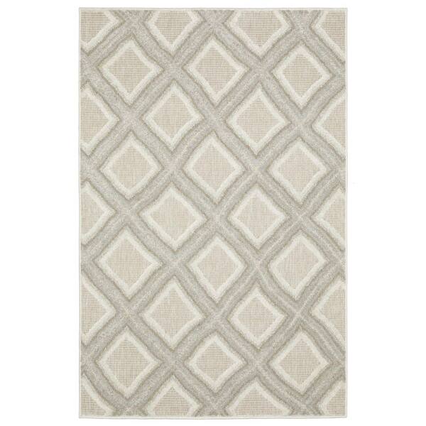10 ft. x 13 ft. Gray, Beige Geometric Washable Area Rug