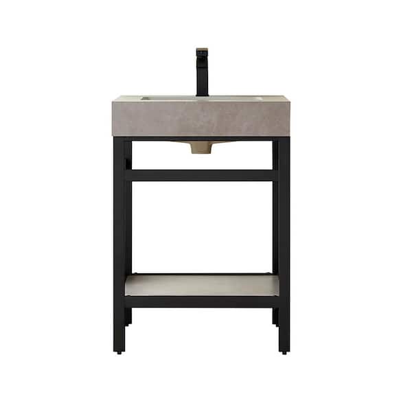 Funes 24 in. W x 22 in. D x 33.9 in. H Single Sink Bath Vanity in Matt Black Metal Stand with Grey Sintered Stone Top
