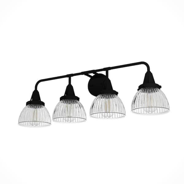 Cypress Grove 33 in. 4 Light Natural Iron Vanity Light with Clear Holophane Glass Shades Bathroom Light