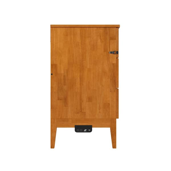 Santa Fe Light Toffee Natural Bronze Solid Wood Frame Queen Murphy Bed Chest with Mattress and Built-in Charger