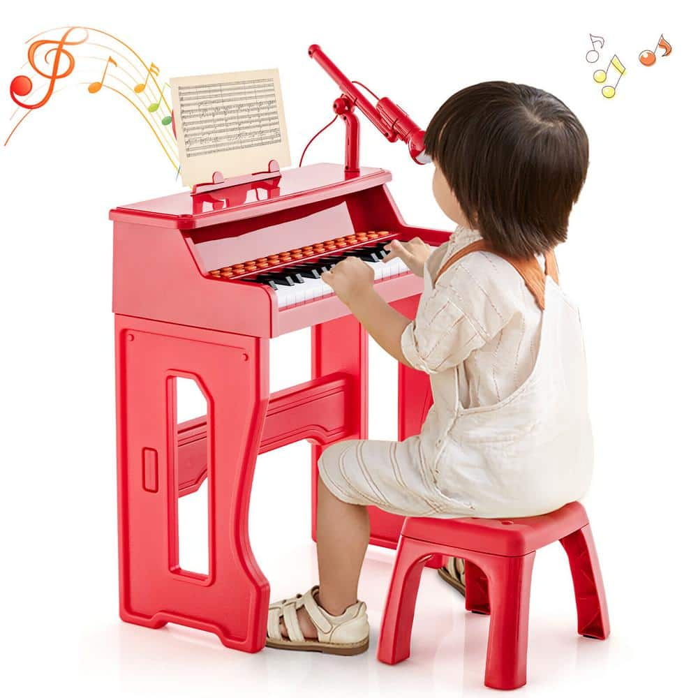 Gymax 37-Key Music Piano Keyboard Kids Learning Toy Instrument with Microphone Red