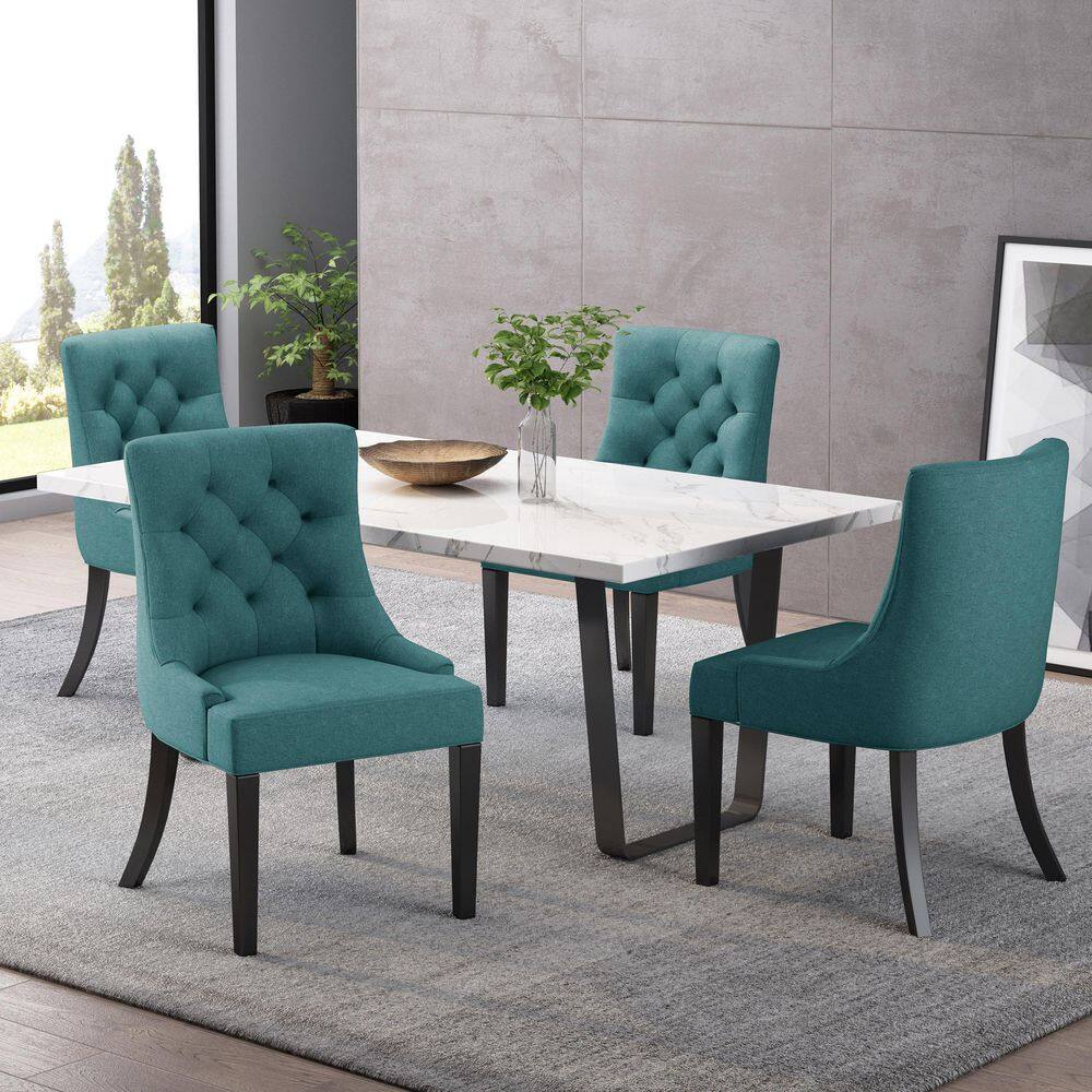 Elegant Matte Black Wood Upholstered Side Chairs, Set of 4