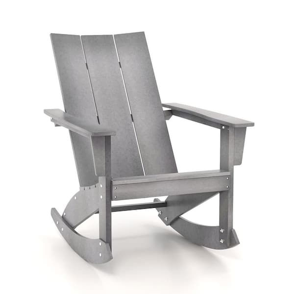 ANGELES HOME Gray Plastic HDPE Adirondack Rocking Chair with Curved Back for Balcony (1-Pack)