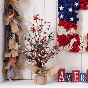 20 in. H Americana Table Tree with Berries and Stars