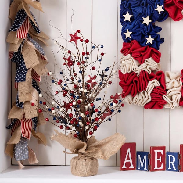 Glitzhome 20 in. H Americana Table Tree with Berries and Stars