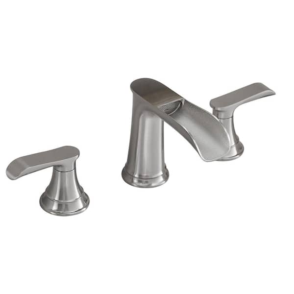 Satico Waterfall 8 in. Widespread Double Handle Stainless Steel Bathroom Faucet in Brushed Nickel