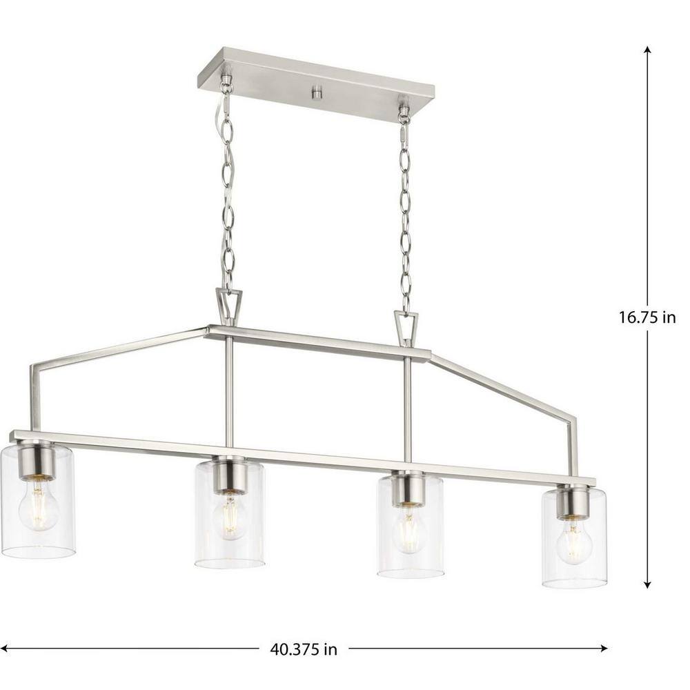 Goodwin Brushed Nickel 4-Light Linear Island Chandelier with Clear Glass Shades