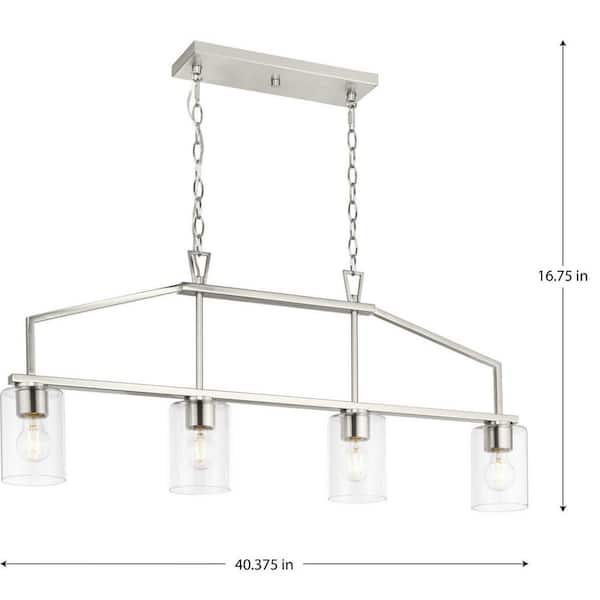 Progress Lighting Goodwin 4-Light Brushed Nickel Farmhouse Clear Glass Linear Large Hanging Kitchen Island Light