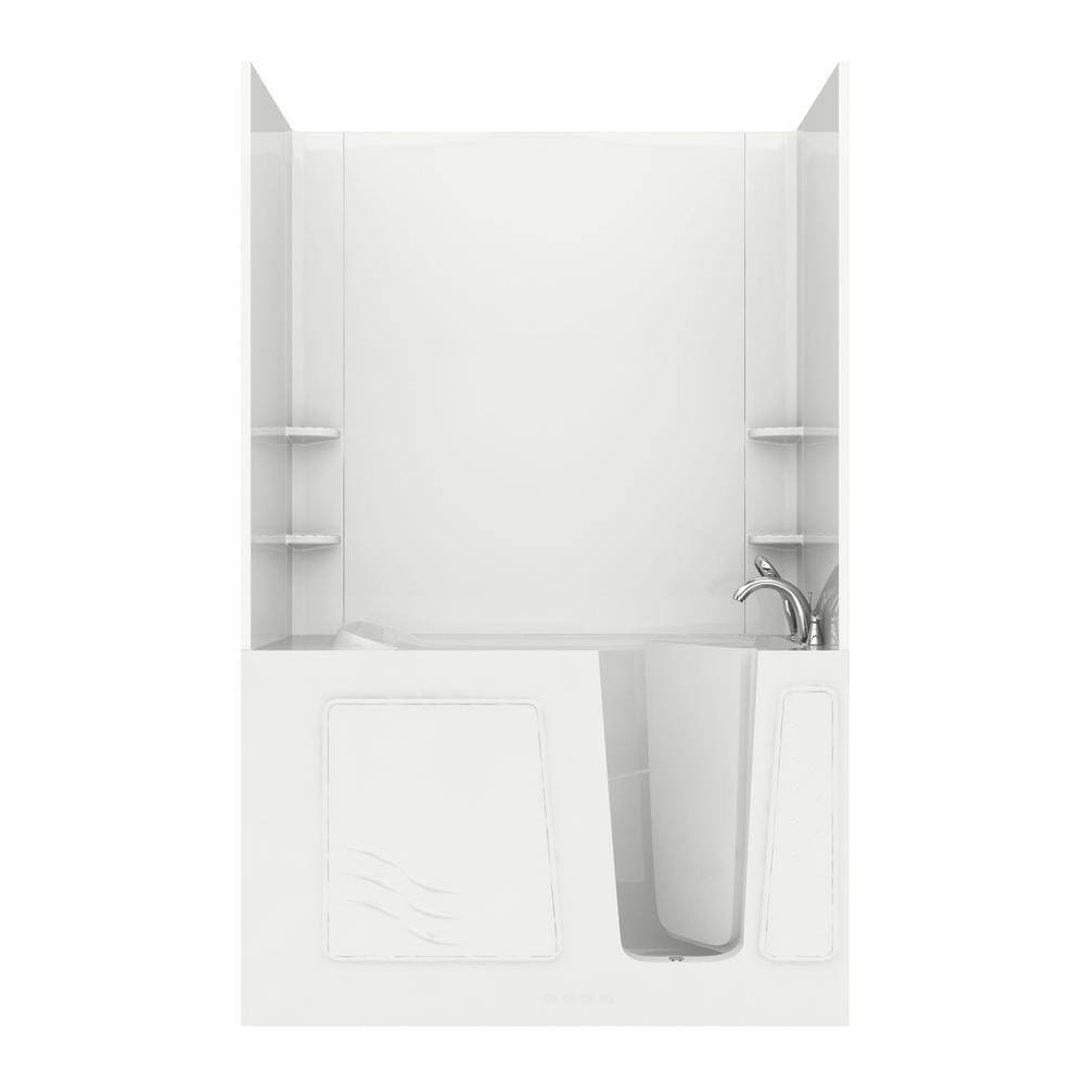 Rampart 5 ft. Walk-in Non-Whirlpool Bathtub with Easy Up Adhesive Wall Surr