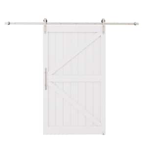 48 in. x 84 in. Paneled White Primed MDF British K-Shape MDF Sliding Barn Door with Hardware Kit Nickel-Plated