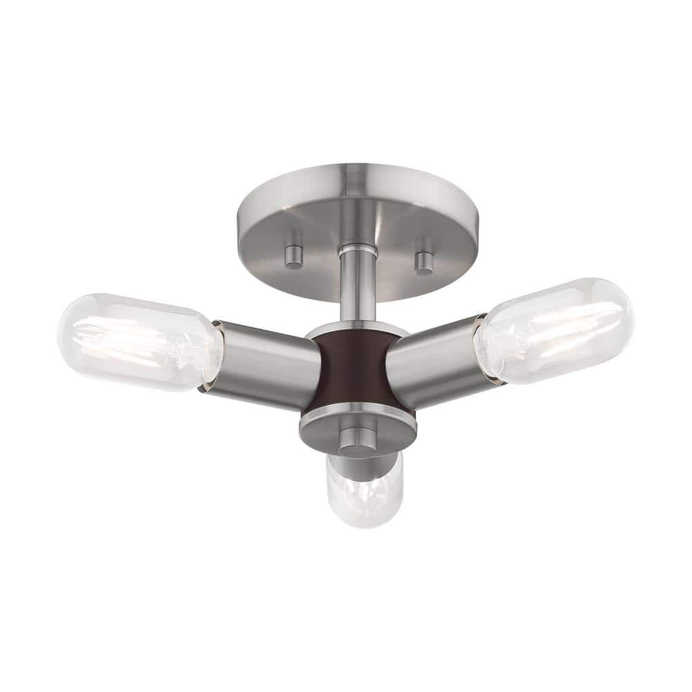 Copenhagen Brushed Nickel 3-Light Flush Mount Ceiling Fixture