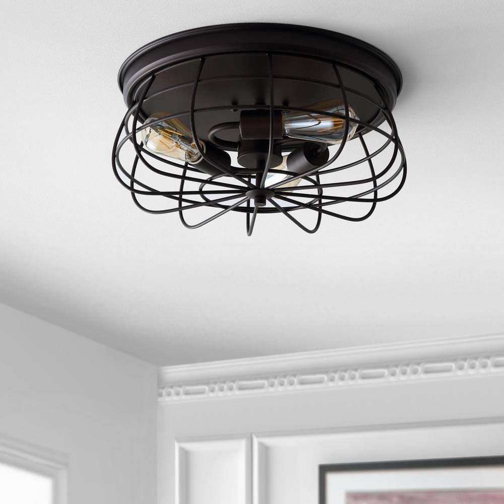 Farmhouse Bronze Cage 15.75" LED Flush Mount Ceiling Light