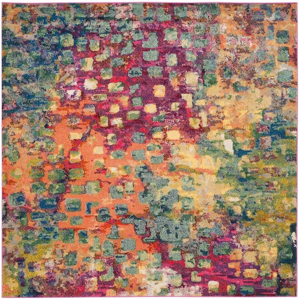 SAFAVIEH Monaco Pink/Multi 5 ft. x 5 ft. Square Geometric Area Rug