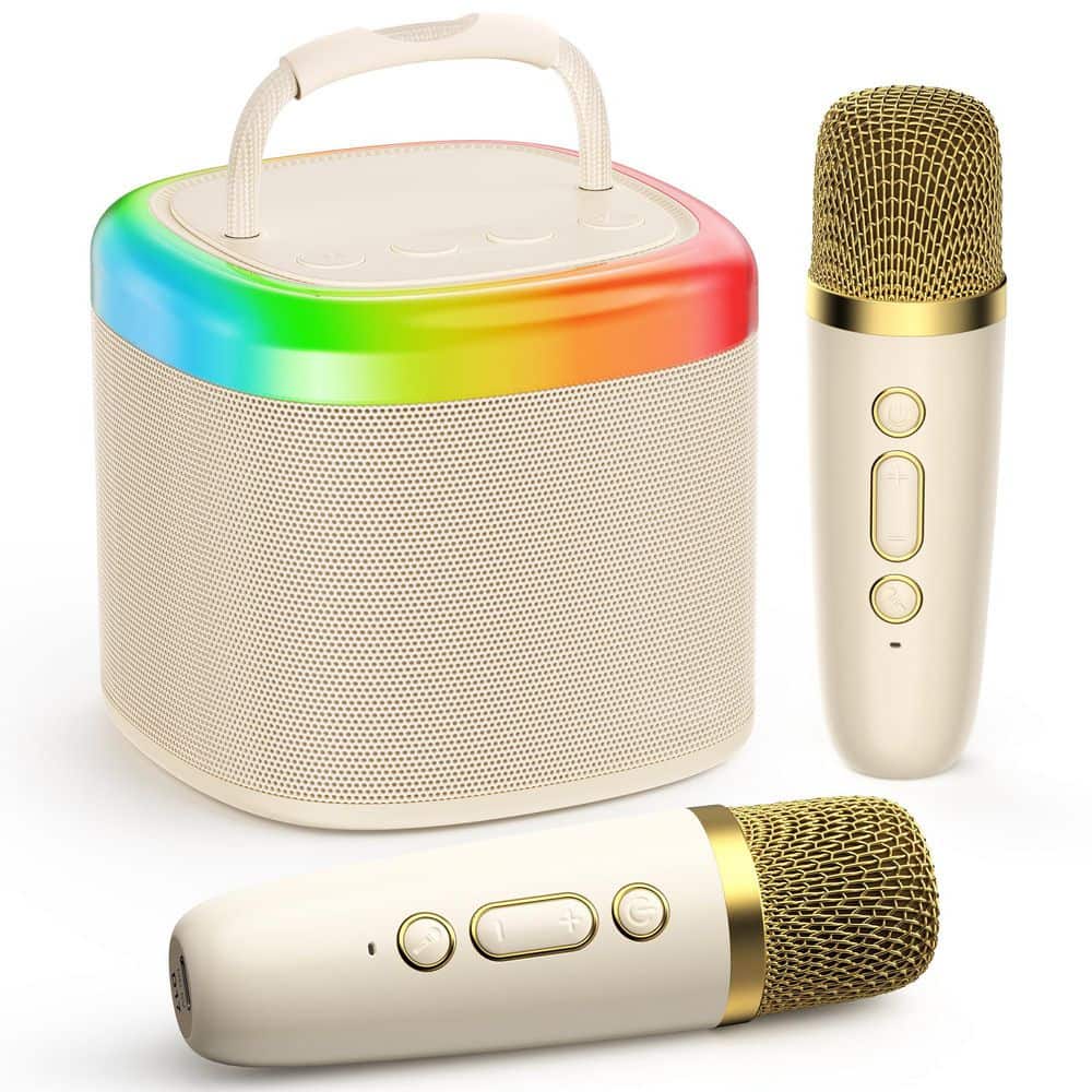 View of Mini Karaoke Speaker with 2 Wireless Microphones and Party Lights ...