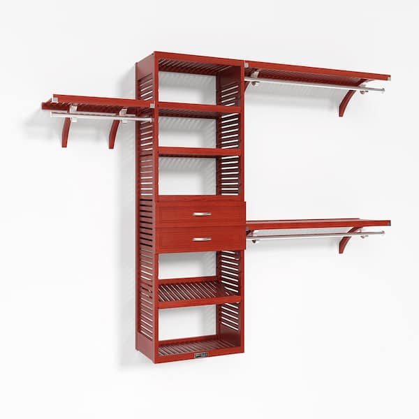John Louis Home 72 in. W - 120 in. W Red Mahogany Walk in with 2 Drawers 16 in. Shelf Wood Closet System
