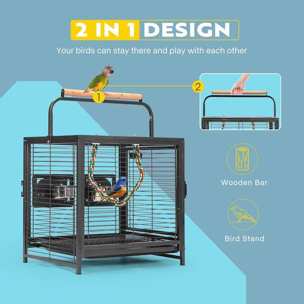 VIVOHOME 19 inch Wrought Iron Bird Travel Carrier Cage for Parrots Conures Lovebird Cockatiel Parakeets