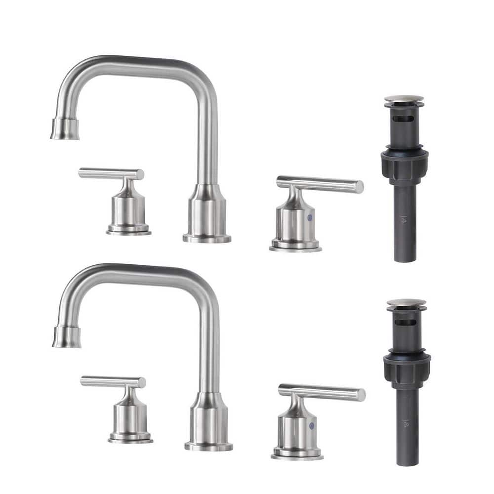 (2Pack)8 in. Widespread Bathroom Faucet with Pop Up Drain and Double Handle in Brushed Nickel price history on PriceWatchPro