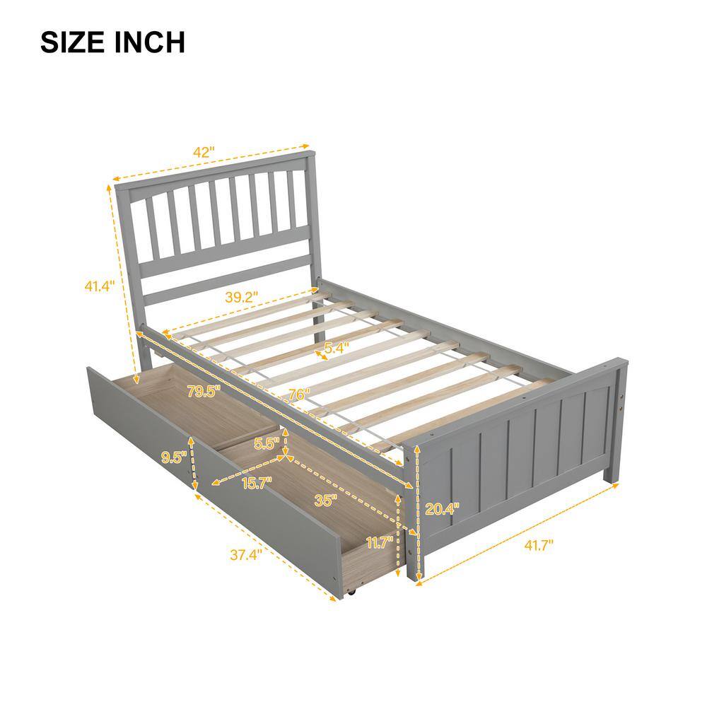 White Wood Frame Twin Size Platform Bed with 2 Storage Drawers - thumbnail 9