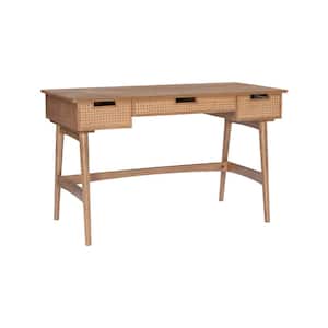 Merryn Rattan 50.94 in. W Rectangle Natural Wood 3-Drawer Writing Desk