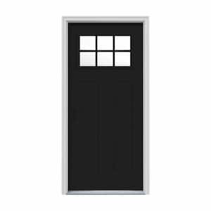 34 in. x 80 in. 6 Lite Craftsman Black Painted Steel Prehung Right-Hand Inswing Front Door w/Brickmould