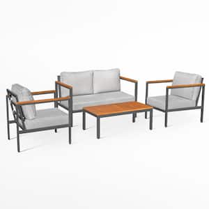 Chillrest Deluxe 4-Piece Acacia and Steel Patio Conversation Set with Ice Gray Cushion