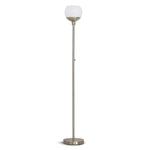 Metro 71 in. Brushed Nickel LED Dimmable Torchiere Floor Lamp with LED Bulb, White Glass Shade