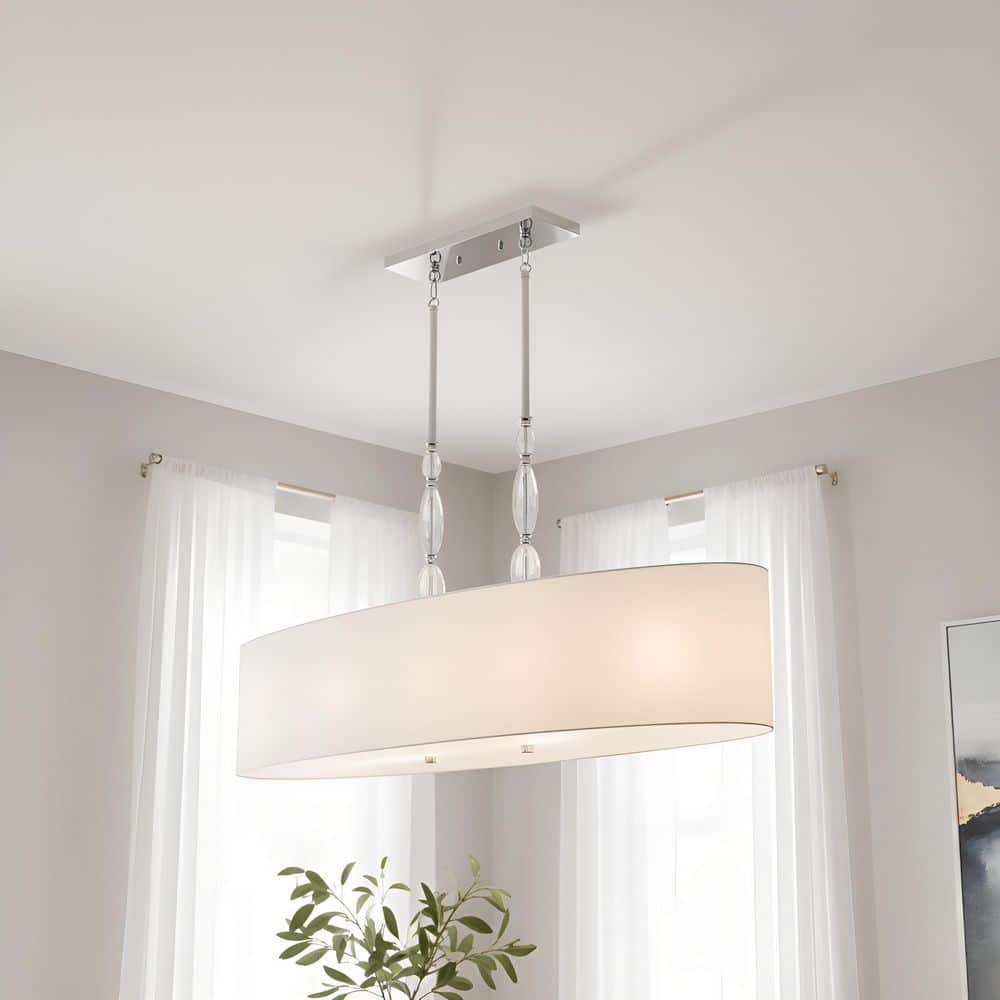 Stone 5-Light Polished Chrome Chandelier with White Linen Fabric shade Shade price history on PriceWatchPro