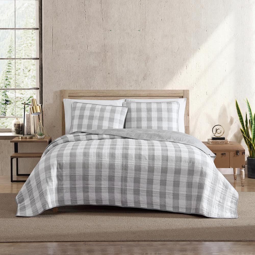 Eddie Bauer Lakehouse Plaid 3Piece Gray Cotton Full/Queen Quilt