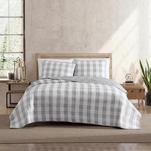 Eddie Bauer Lakehouse Plaid 3-Piece Gray Cotton King Quilt