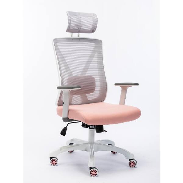 Clihome Pink Fabric Task Chair with Adjustable Lumbar Support and Armrests